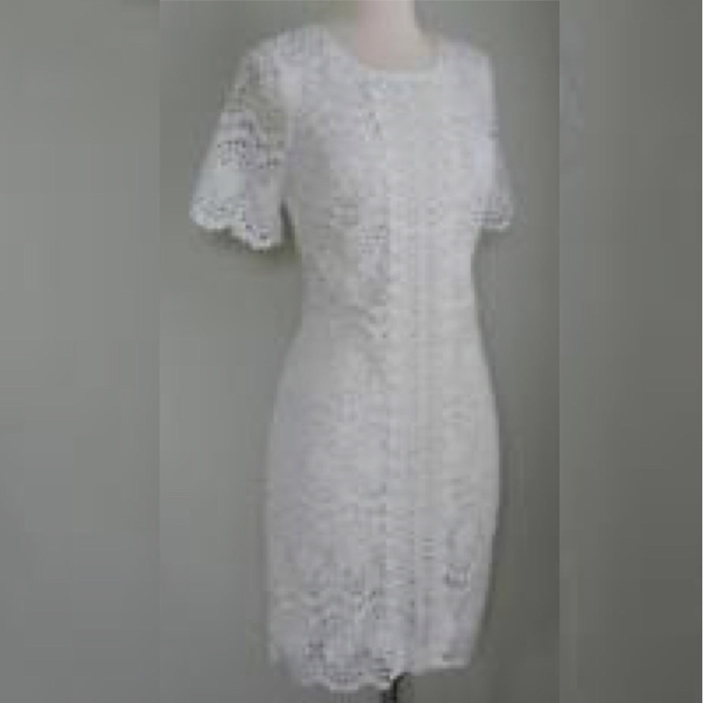 Adrianna Papell White Lace Shift Dress